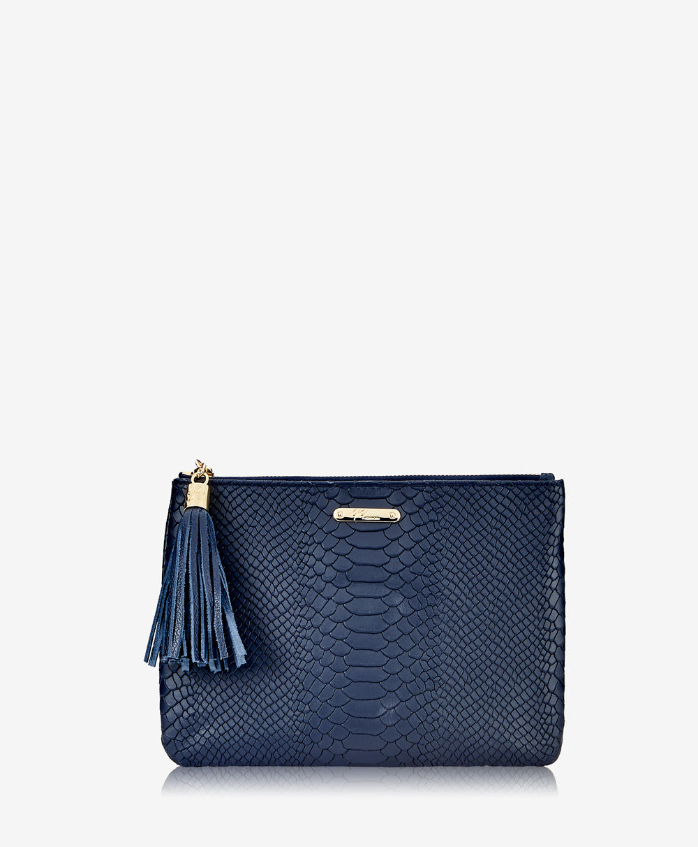 GiGi New York All In One Clutch Bag Navy Embossed Python Leather