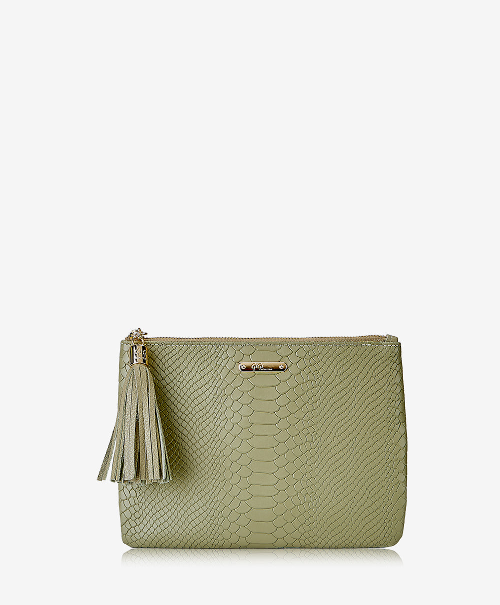 GiGi New York All In One Clutch Bag Sage Embossed Python Leather