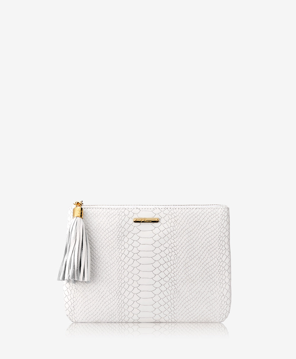 GiGi New York All In One Clutch Bag White Embossed Python Leather