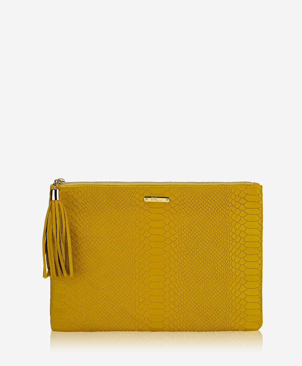 GiGi New York Uber Clutch Saffron Embossed Python Leather