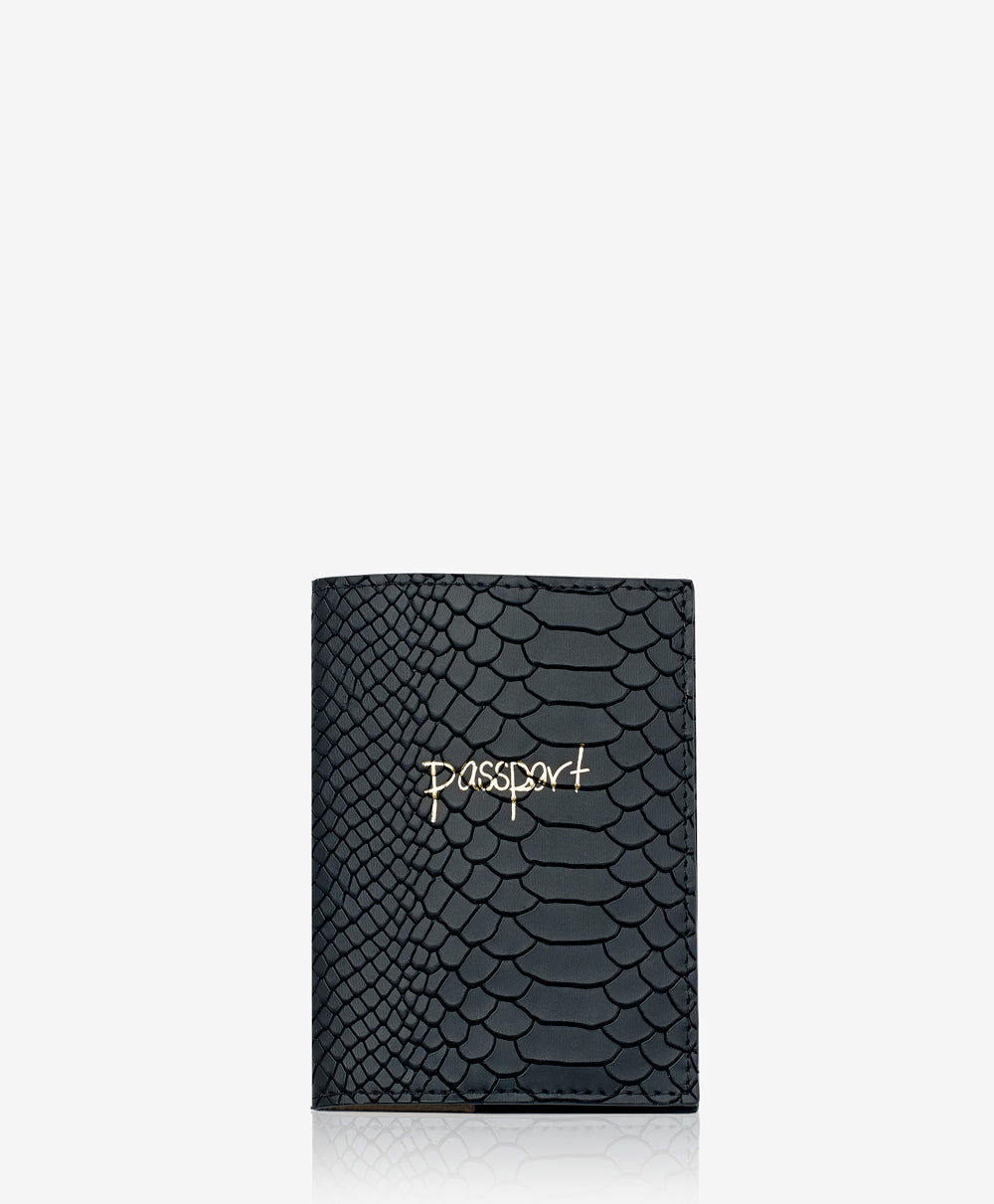 GiGi New York Passport Case Black Embossed Python Leather