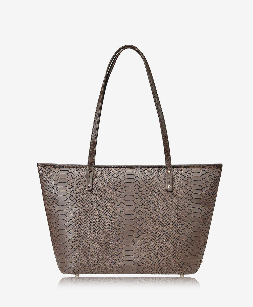 GiGi New York Zip Taylor Tote Taupe Embossed Python Leather