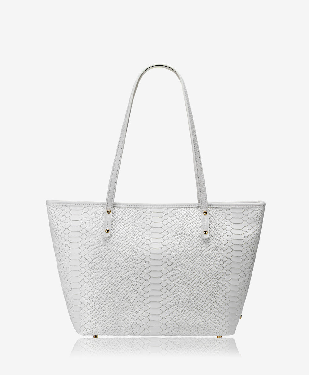 GiGi New York Zip Taylor Tote White Embossed Python Leather