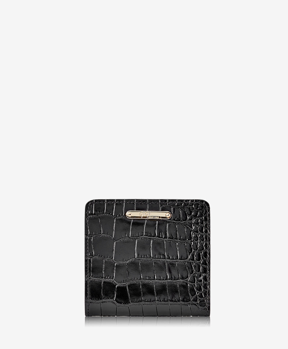 GiGi New York Mini Foldover Wallet Black Embossed Crocodile