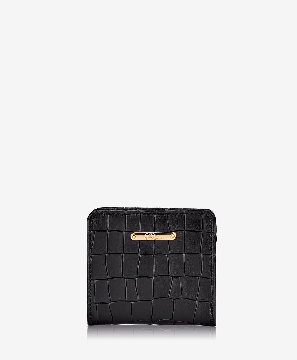 GiGi New York Mini Foldover Wallet Black Embossed Nappa Croco