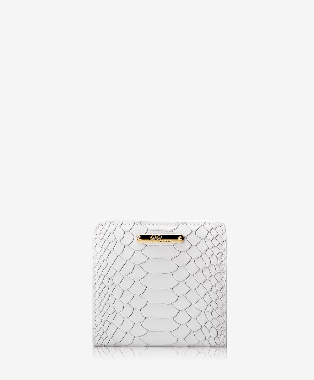 GiGi New York Mini Foldover Wallet White Embossed Python Leather