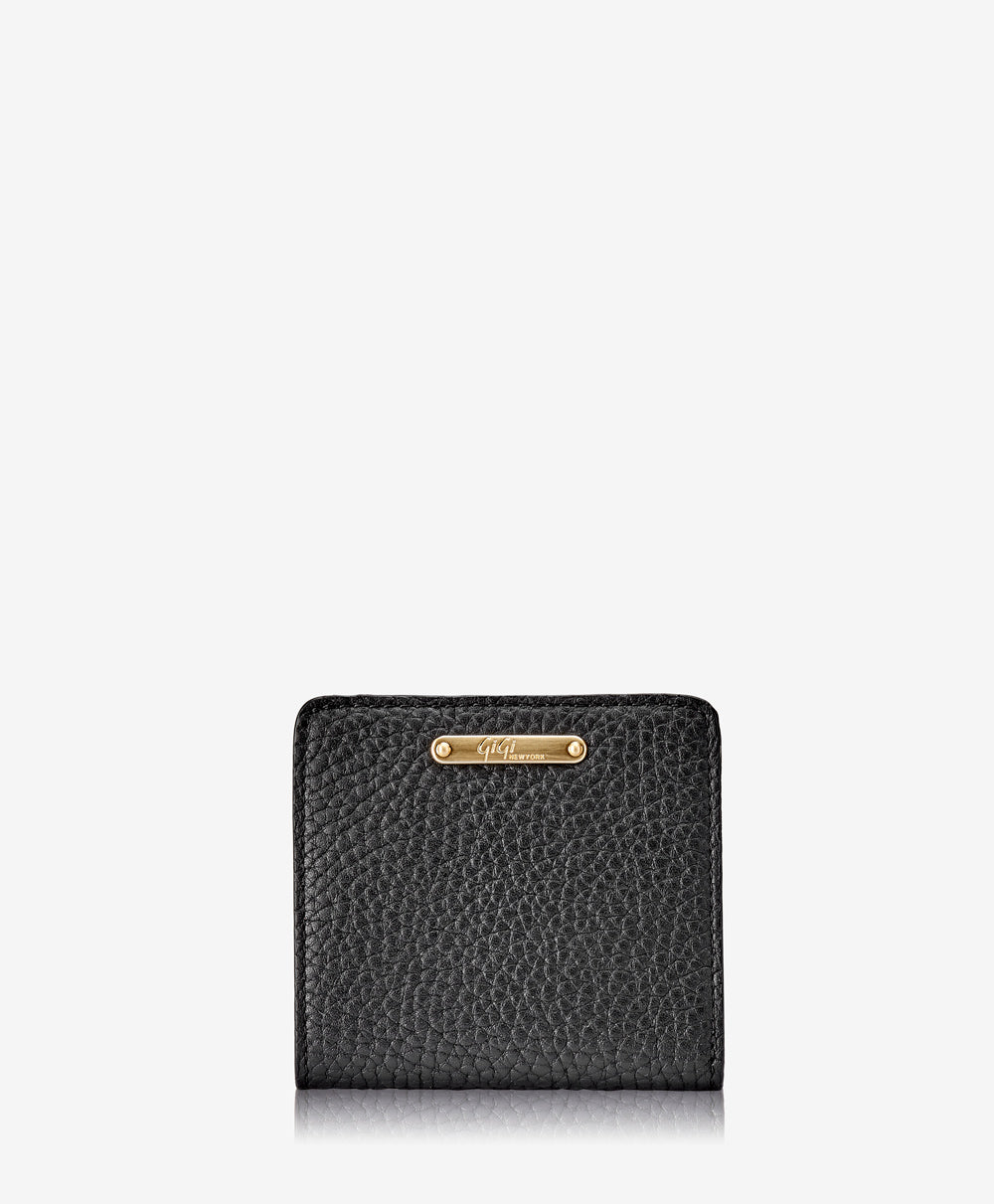 GiGi New York Mini Foldover Wallet Black Pebble Grain Leather