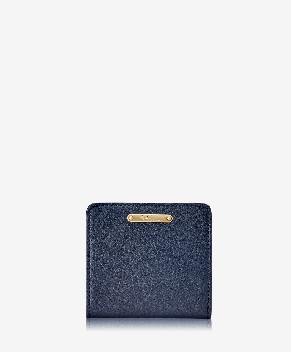 GiGi New York Mini Foldover Wallet Navy Pebble Grain Leather
