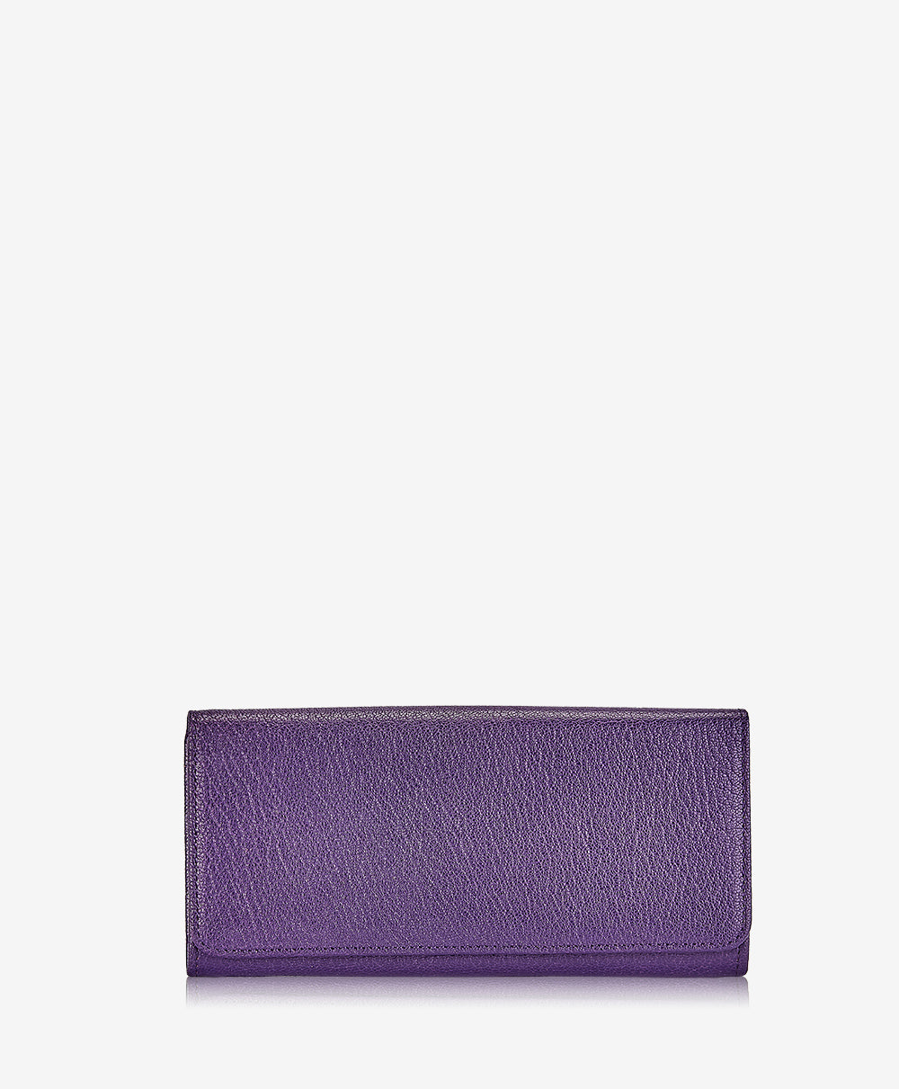 GiGi New York Large Fold-Over Wallet Purple Goatskin