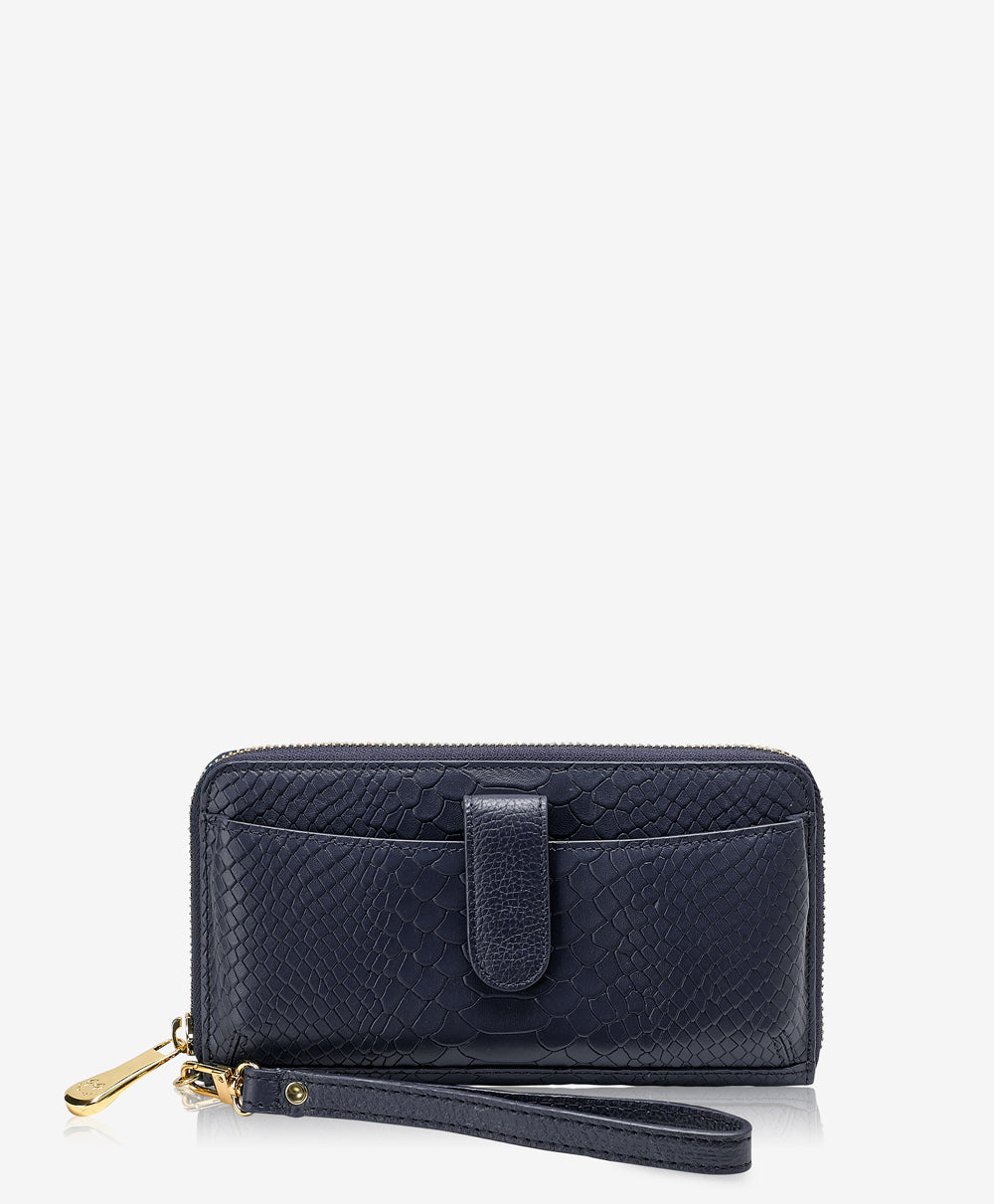 GiGi New York City Phone Wallet Navy Embossed Python Leather