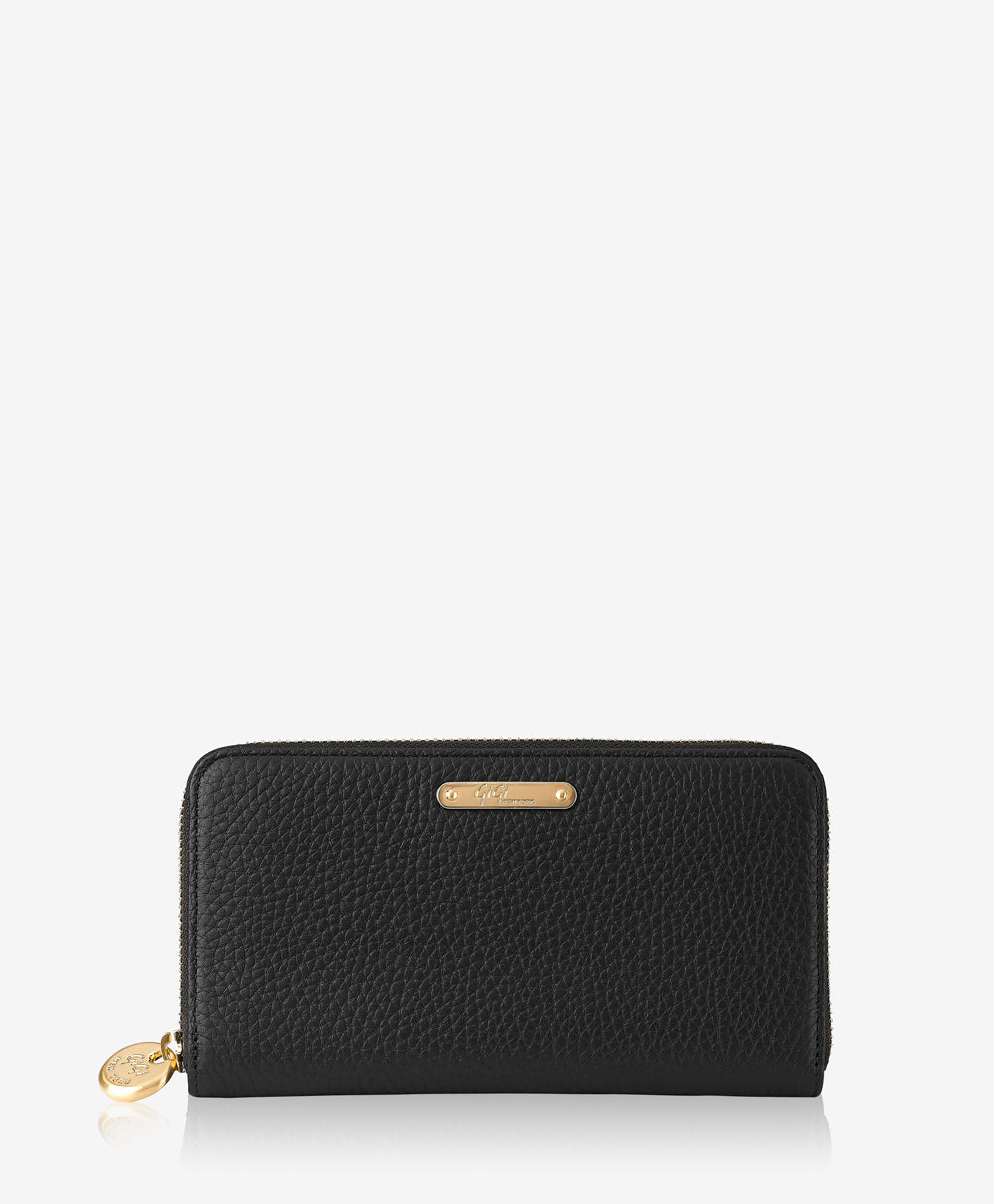 GiGi New York Large Zip Around Wallet Black Pebble Grain Leather