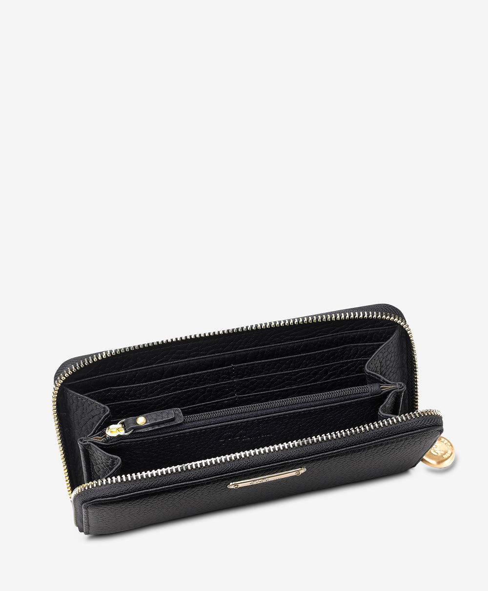 Large Zip Around Wallet | Black Embossed Python Leather