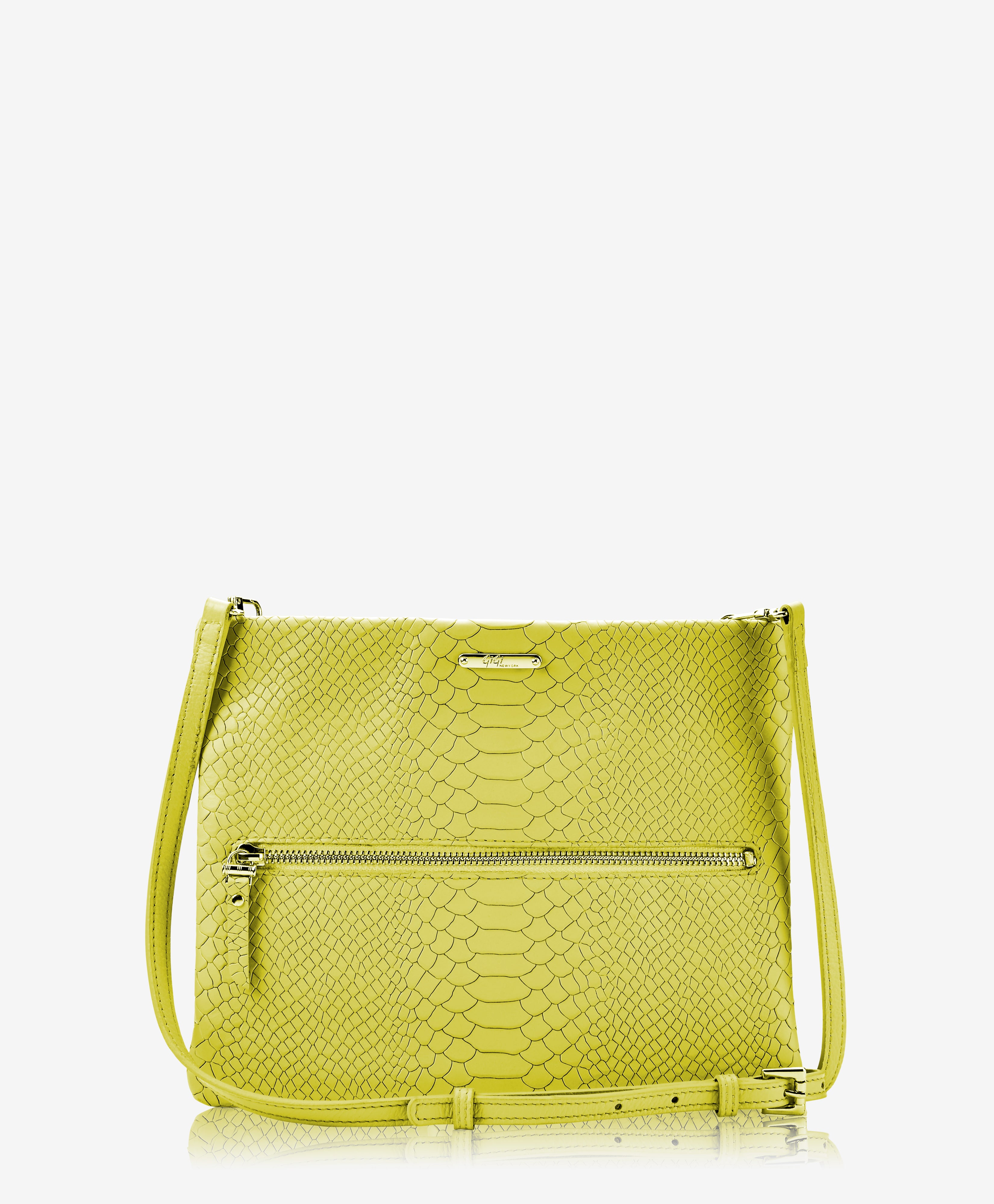 GiGi New York Skylar Crossbody Neon Yellow Embossed Python Leather