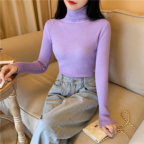 Ya que rodillo Monografía Suéter blusa cuello alto lila – Style Avenue Store