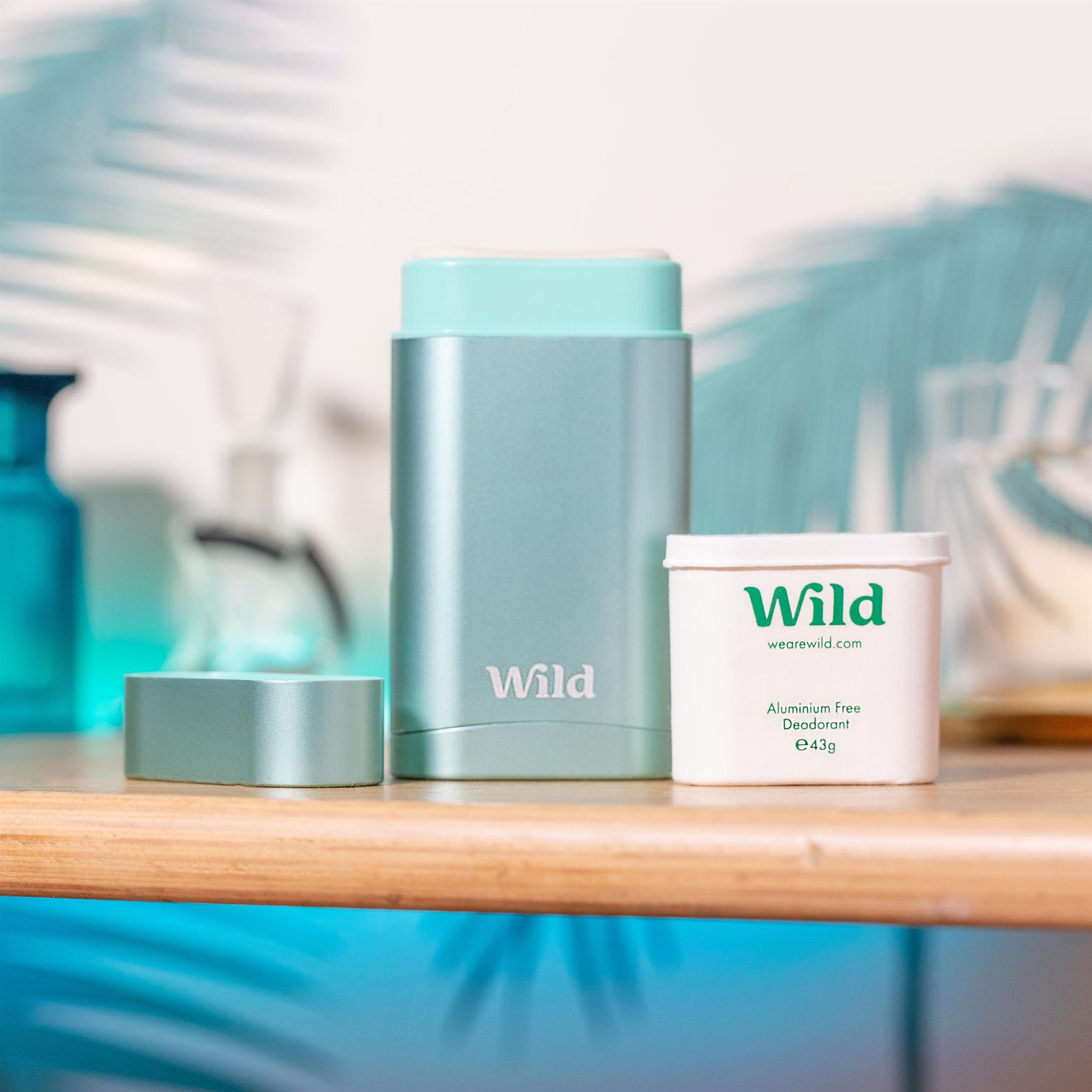 Wild Natural Deodorant on Bathroom Shelf