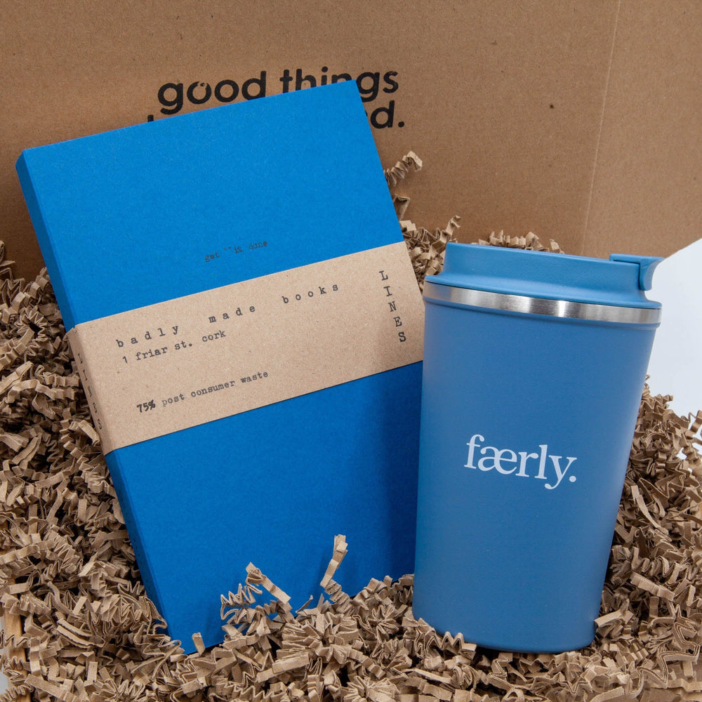 Faerly Coffee & Tea Cups Steel Blue Conscious Cup Gift Box - 12oz Reusable Cup & A5 Recycled Notebook