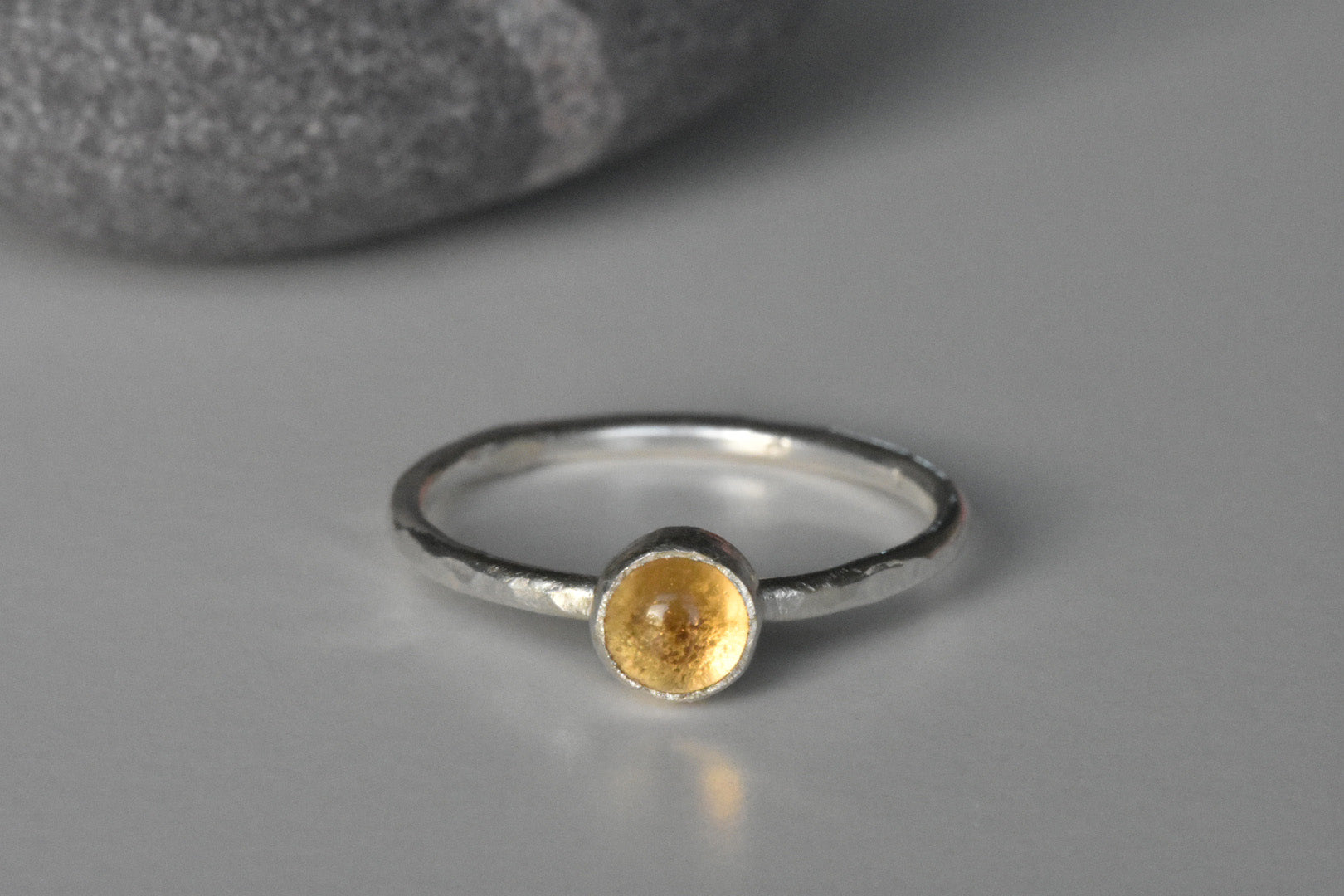 Handmade Textured Eco Silver Citrine Ring