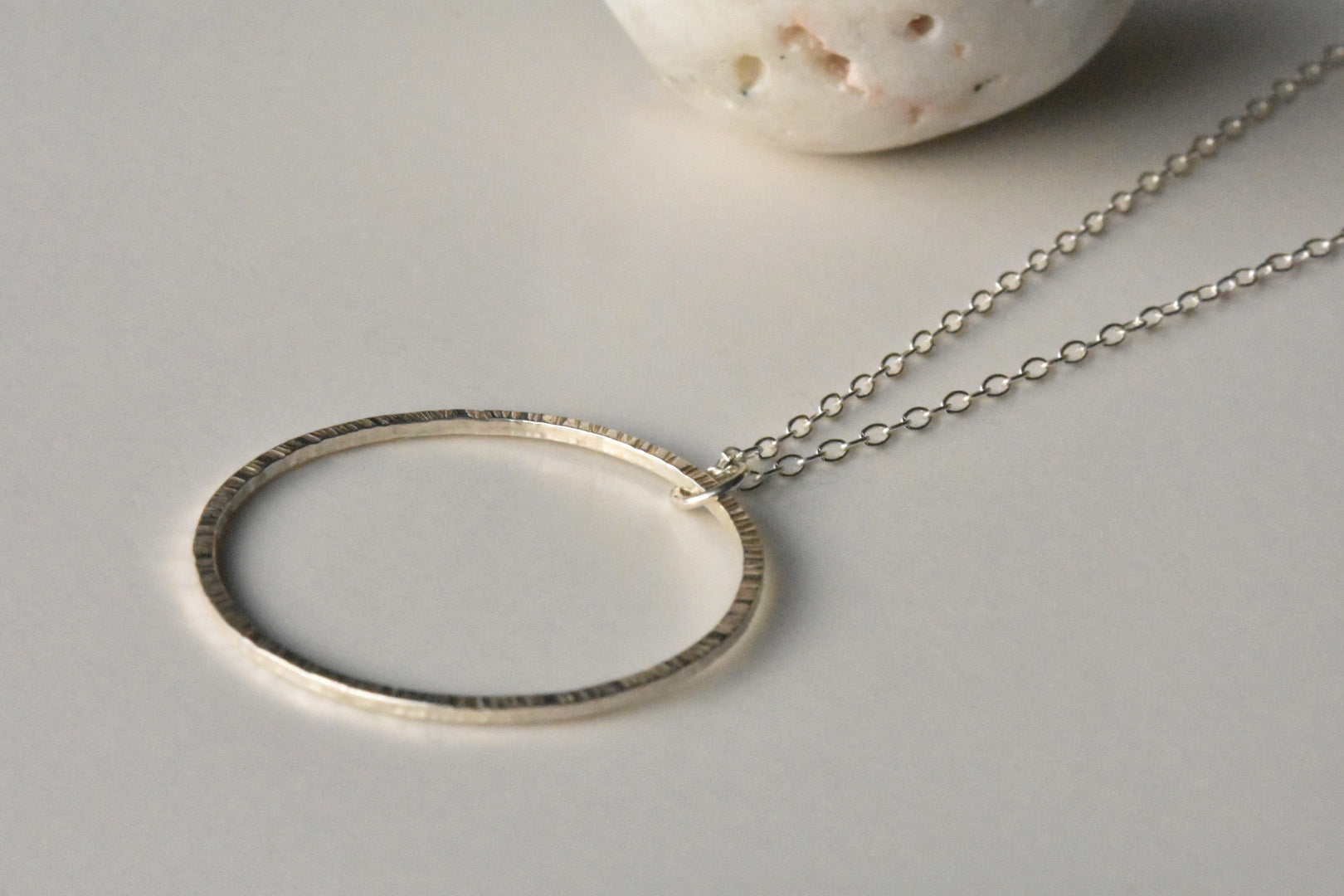 Handmade Minimalist Line Textured Eco Silver Circle Necklace