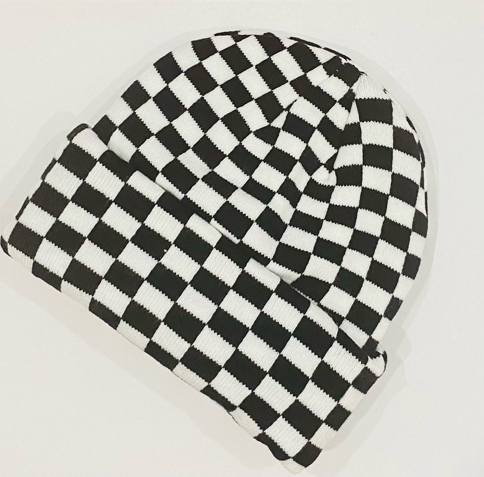 black and white checkered beanie