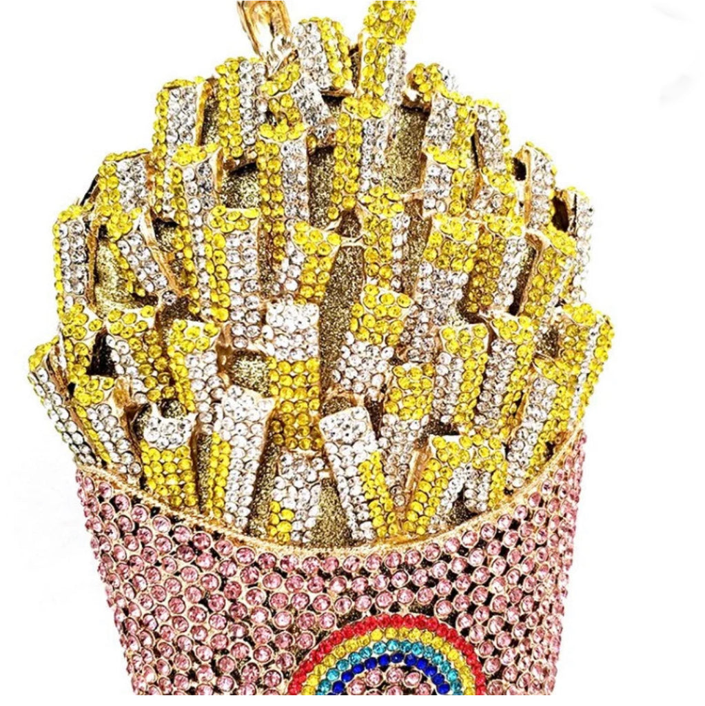 Rhinestone French Fries Rainbow Clutch Bag