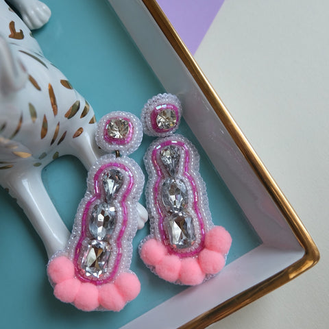 "Audrey" Pink Pompom Earrings