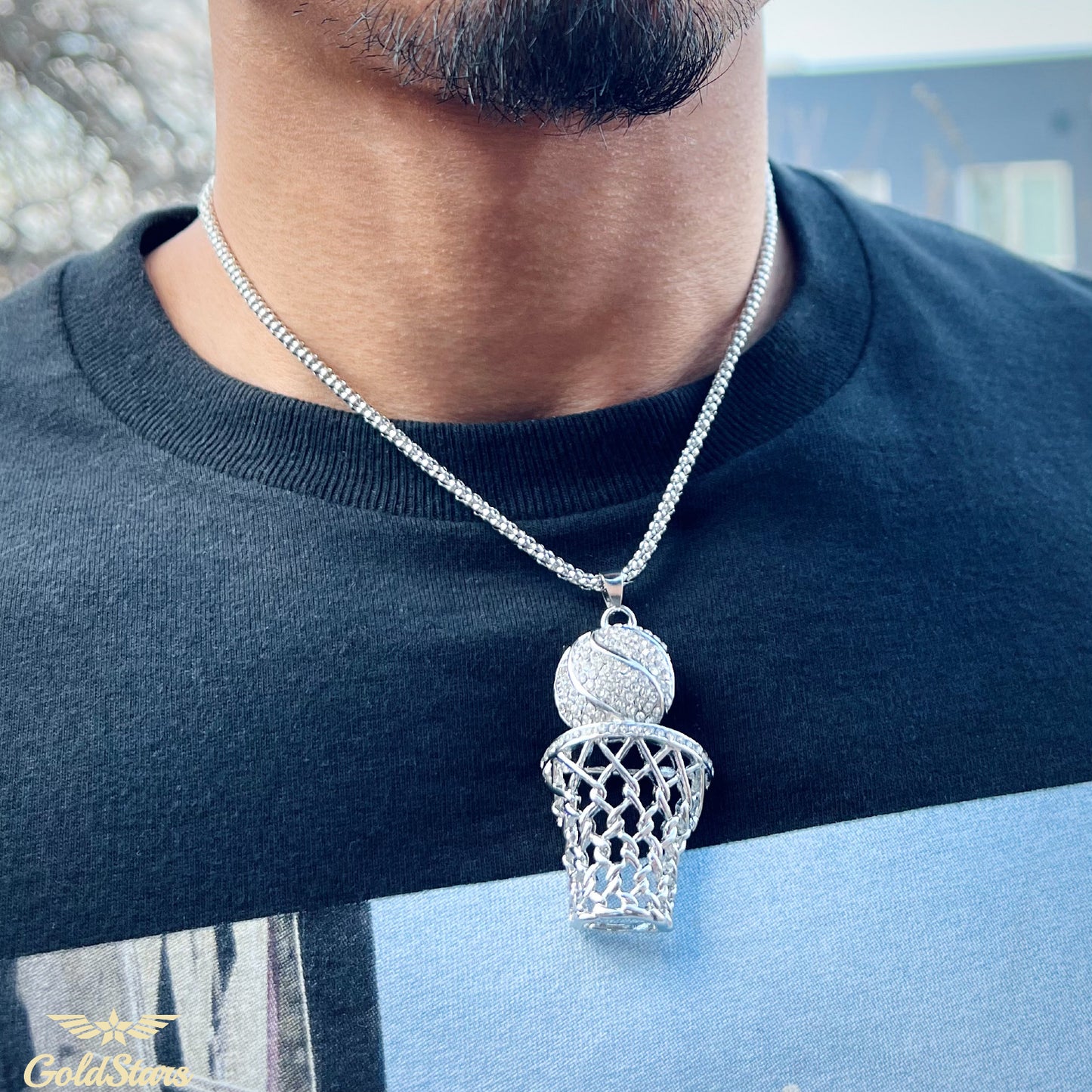 Basketball Pendant+Free Chain (White Gold)