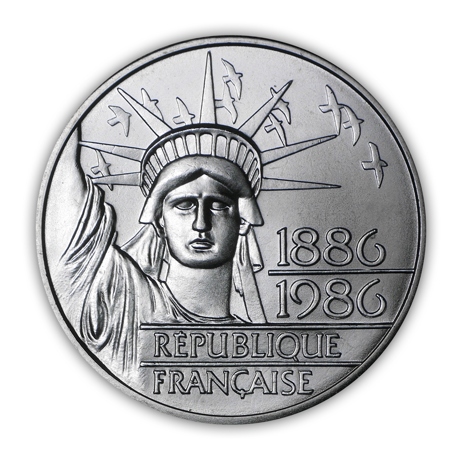 1986 Statue of Liberty 100 Franc Silver Piedfort
