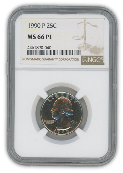 1990 Washington Quarter Dollar Philadelphia - NGC MS66 PL Prooflike
