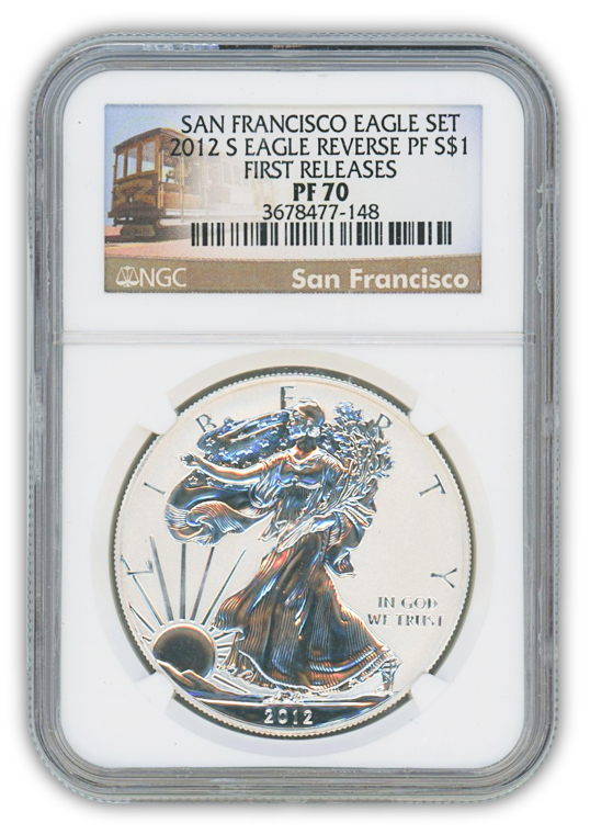 2012 Silver Eagle - Reverse Proof - NGC PF70 First Release Trolley Label