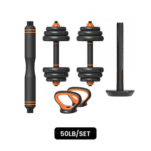 FLYBIRD 50lb Weight Set with Connector Bar, 4 in 1 Workout Gear with Dumbbell - Flybird Fitness