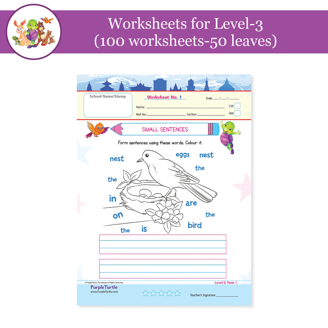 purple turtle worksheets combo for ukg english maths evs 100 worksheets 100 pages 50 leafs purpleturtle store