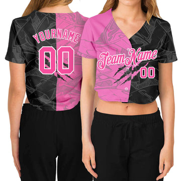 Cheap Custom Women's White Red-Black V-Neck Cropped Baseball