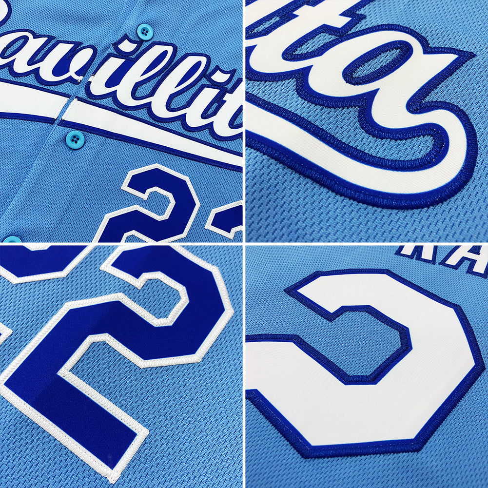 Custom Light Blue Baseball Jersey White-Royal Authentic - FansIdea