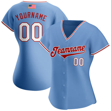 Custom Light Blue Red-Navy Baseball Jersey