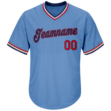 Custom Light Blue Red-Navy Baseball Jersey