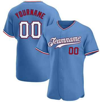 Custom Light Blue Red-Navy Baseball Jersey – FanCustom