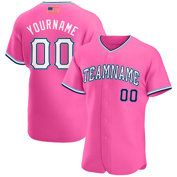 Custom White Light Blue-Pink Authentic Baseball Jersey