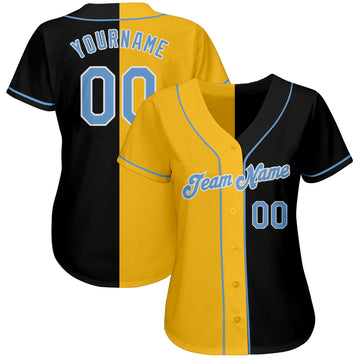 Custom Royal Black White-Light Blue Authentic Split Fashion Baseball Jersey Youth Size:L