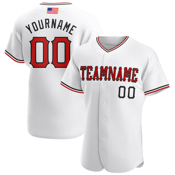 Custom Red Black Strip Black-White Authentic Baseball Jersey Discount