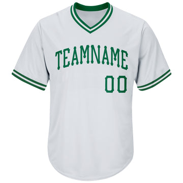 Custom White Kelly Green Pinstripe Kelly Green-Gold Authentic Throwback Rib-Knit Baseball Jersey Shirt Youth Size:M