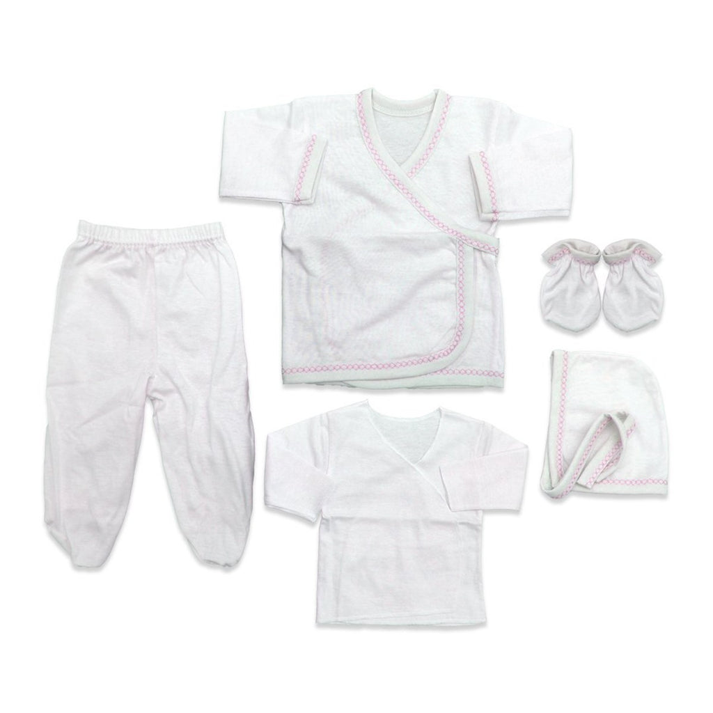 New Born Baby's White 5 Pieces Outfit Set