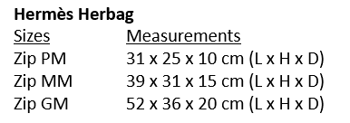 herbag size guide
