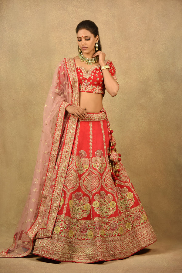 BLOOD RED RAW SILK LEHENGA CHOLI – Nitika Gujral