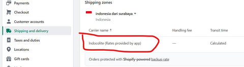 setting indocolite shopify shipping app