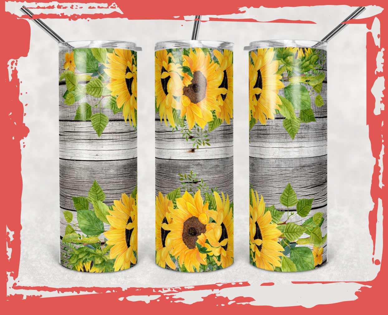 Download 20 oz Skinny Tumbler Wood Sunflower Sublimation