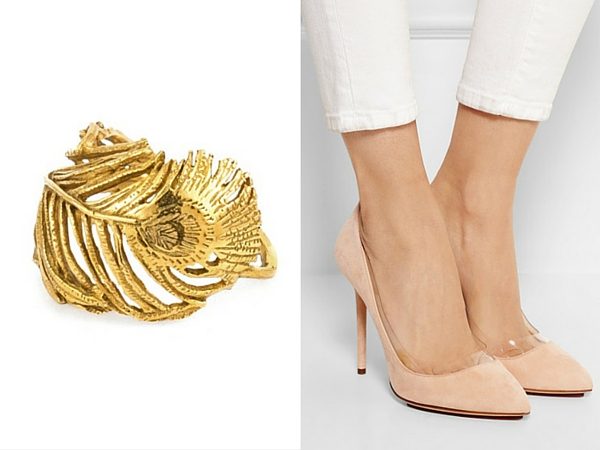 Peacock Feather ring, Alex Monroe; Party Monroe pumps, Charlotte Olympia 