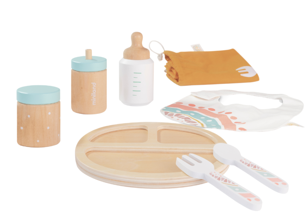 wooden doll feeding set