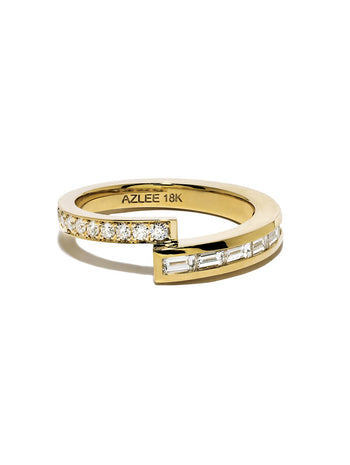 One Sided Petite Pavé Knife Edge Band Yellow Gold Ring, 7 | Lizzie Mandler