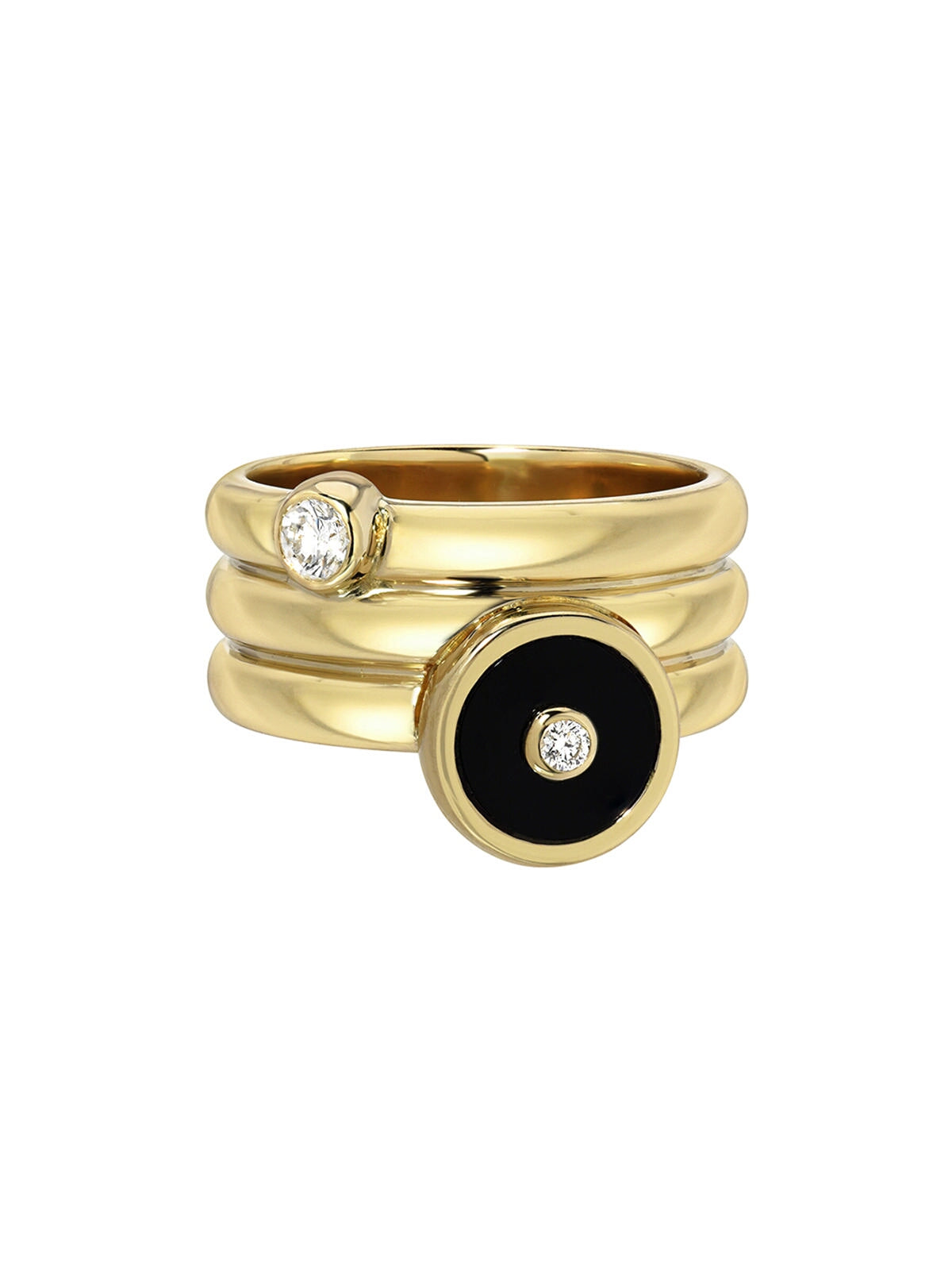 Photos - Ring Triple Coil Mini Black Onyx and Diamond Compass Yellow Gold , 6 565005