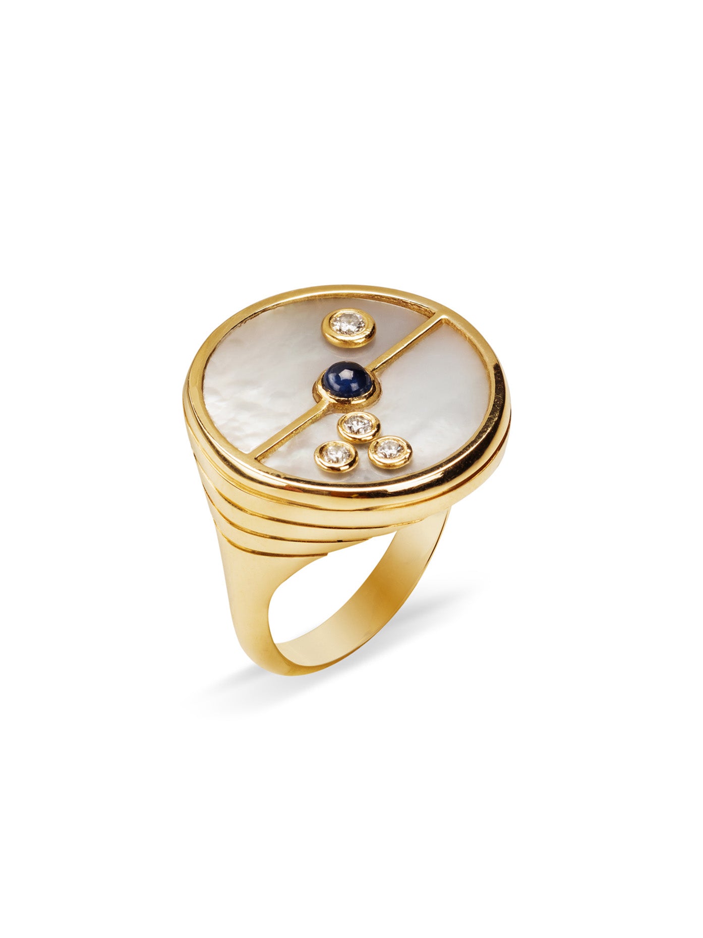 Photos - Ring Mother of Pearl and Blue Sapphire Compass Yellow Gold , 4 565005877264